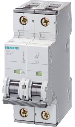 Siemens 5SY42067 Supplementary Protector, UL 1077 Rated, 2 Pole Breaker, 6 Ampere Maximum, Tripping Characteristic C, DIN Rail mounted