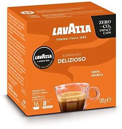 LAVAZZA - Cafe Espresso Delizioso - Café Capsule A Modo Mio - 100 % Arabica - Subtil et Liquoreux - 16 Capsules Compatibles Lavazza A Modo Mio®
