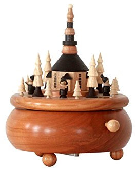 Rudolphs Schatzkiste Spieldose mit Seiffener Kirche Höhe=13cm NEU Spieluhr Spielwerk Schnee Figur Seiffen Erzgebirge Holz Dekoration Weihnachten Spieldose
