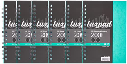 Luxpad A5 Twin Wire Hardback Notebook with 200 Feint Ruled Pages and Durable Pressboard Covers. [Pack of 6]