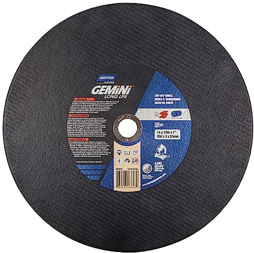 Norton Gemini Long Life Chop Saw Reinforced Abrasive Cut-Off Wheel, Type 1 Flat, Aluminum Oxide, 1 Arbor, 14 Diameter x 7/64 Thickness (Pack of 10)