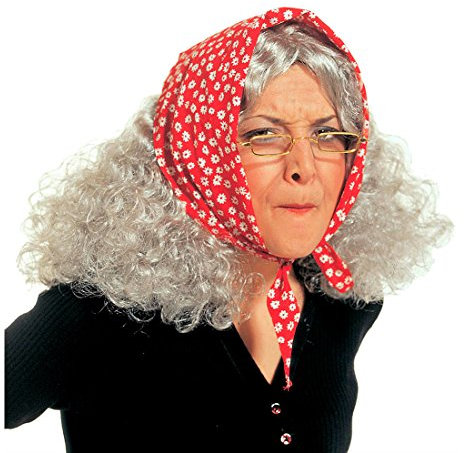 NET TOYS Hexen Perücke, Omaperücke mit Kopftuch, one Size, Kunsthaar, Oma Hexe Fasching Karneval Alte Dame Frau