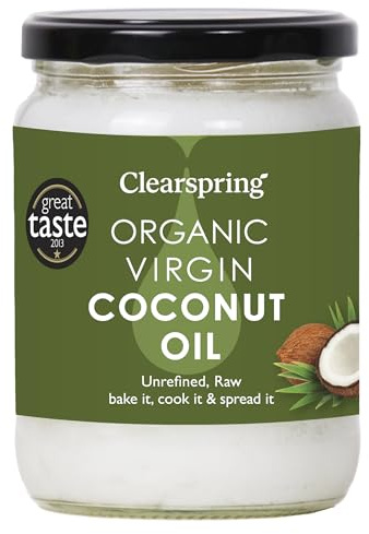 Clearspring Organic Coconut Oil Unrefined & Raw | 400g | Cold Pressed | Award Winner | Delicate Nutty Flavour | Vegan | Kosher | Suitable for Cooking, Baking & Frying