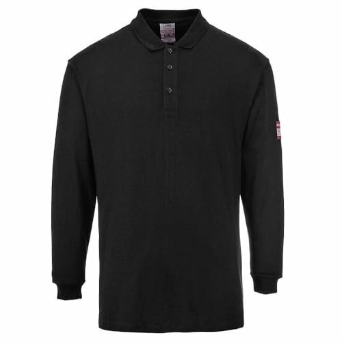 Portwest FR10 Flame Resistant Anti-Static Long Sleeve Polo Shirt Black, Medium