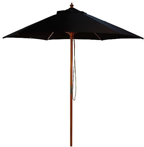 BrackenStyle Wooden Garden Parasol – Pully Operated and Machine Washable Garden Umbrella (Black)