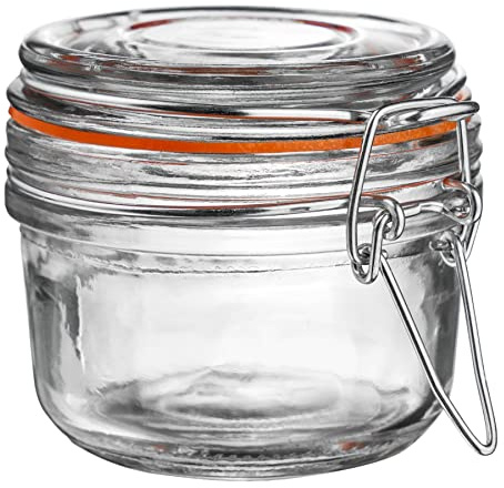 Argon Tableware Glass Spice Jar with Airtight Metal Clip Lid - 125ml/4.2oz - 1 Pack - 4 Colour Seals - Small Kitchen Storage Container Round Preserving Jar for Spice, Seasoning