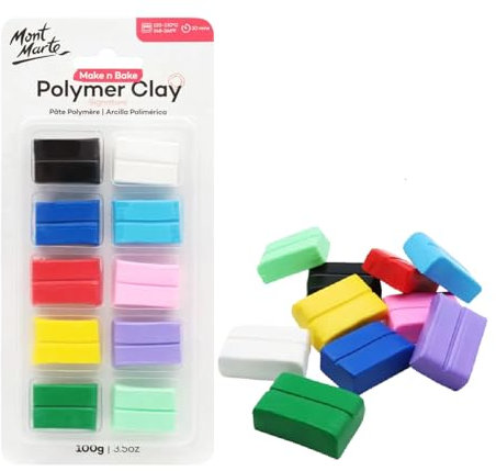 Mont Marte Polymer Clay Set – 10 Stück – 100g – Weiche, gleichmäßige Textur – Leicht zu Formen – Ton zum Töpfern, Modellieren und Basteln