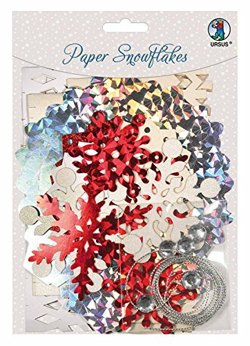 Ursus 56680002 - Paper Snowflakes, rot/weiß/silber, Set für 6 Paper Snowflakes, inklusive Bastelanleitung, ideal als stilvolle Weihnachtsdekoration