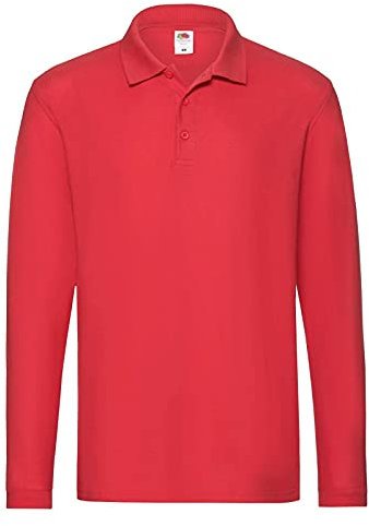 Fruit of the Loom Men's Premium Long Sleeve Polo Shirt, Red, XXX-Large