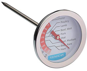 KitchenCraft KCMEATTH Meat Thermometer Probe with Cooking Guide, Stainless Steel, Silver