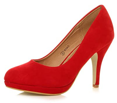 Ajvani Womens Ladies mid high Heel Platform Work Evening Court Shoes Pumps, 3 UK, Red Suede