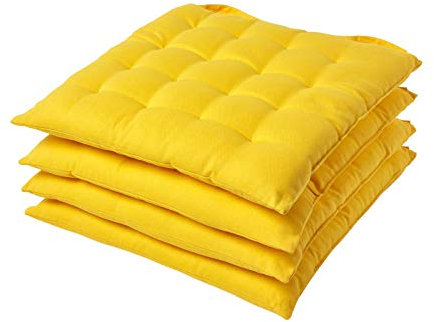 Homescapes 4er Set Stuhlkissen 40x40 cm gelb – Sitzkissen Outdoor/Indoor mit Baumwollbezug, Sitzpolster waschbar und Oeko-TEX-Zertifiziert für Esszimmer-, Küchen- & Gartenstühle