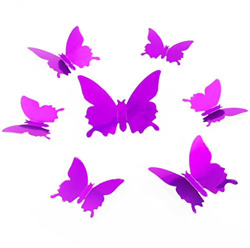 Oblique Unique 3D Schmetterlinge Blumen 12er Set Dekoration Wandtattoo (Lila Spiegelnd)