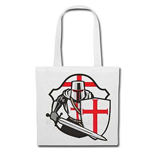 Reifen-Markt Tasche Umhängetasche RITTER LOGO MIT SCHILD RITTER SCHWERT RITTERRÜSTUNG RITTERBURG RITTERHELM SCHUTZSCHILD Einkaufstasche Schulbeutel Turnbeutel in Weiß