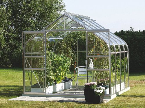 Vitavia Gewächshaus Diana - Ausführung:6700 ESG 3 mm Alu, Fläche:ca. 6,7 m², Fenster:2, Maße:263 x 258 cm, Sockel:255 x 255 cm,