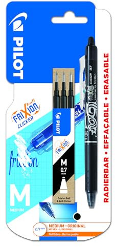 Pilot FriXion Clicker Tintenroller Geltinte Kugelspitze radierbar inkl. 3 Ersatzminen schwarz