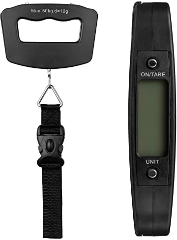 Jazooli Digital Luggage Scale with Straps, Portable Electronic Hanging Baggage Scales, Travel Scales for Weighing Suitcases and Bags Holiday Tare Function 50kg/110lb