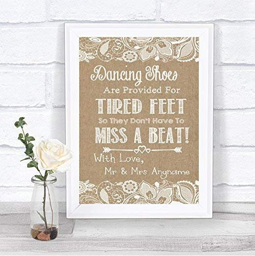Burlap & Lace Effect Flip Flops Sandals for Tired Feet Wedding Sign Print
