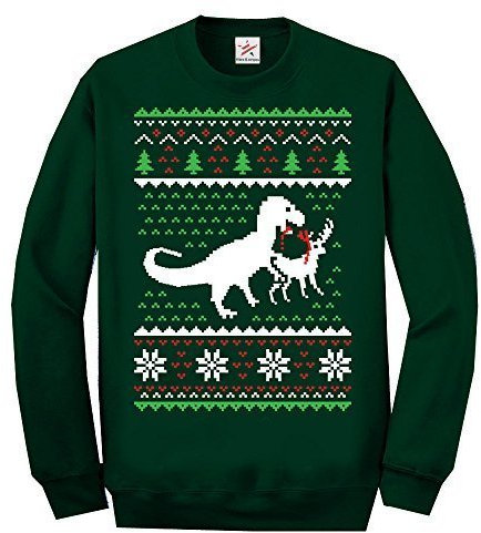 Star and Stripes Christmas Dinosaur Killing Reindeer Sweatshirt - Adults Jumpers- Bottle Medium