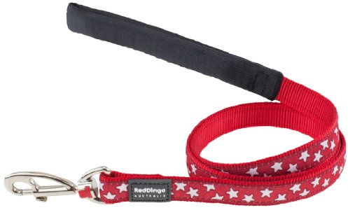 Red Dingo Designer Dog Lead, White Stars on Red (25mm x 1.2m) L