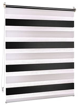 Victoria M. Doppelrollo Klemmfix ohne Bohren, 85 x 230 cm (BxH) Schwarz - Weiß, Rollo Fensterrollo lichtdurchlässig & verdunkelnd,Duo-Rollo Klemmmontage Zebrarollo für Fenster & Türen