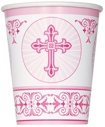 Unique Party 43786 - Radiant Cross Pink Religious Paper Cups, Pack of 8,9 oz