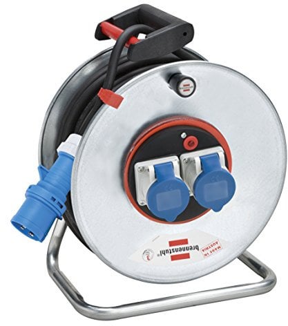 Brennenstuhl 1195786 Kabeltrommel 33m Garant SK Serie Stahl verzinkt rostfrei Stecker und 2 CEE-Steckdosen 2-3-polig 230V/16A, Bretec Drehkontakt IP 44