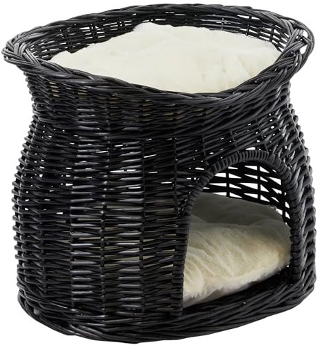 Trixie 2872 Weidenkorb mit Liegedach und 2 Kissen, 54 × 43 × 37 cm, schwarz