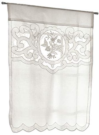 Loberon Scheibengardine Eleyn, Zauberhafte Stickereien im Richelieu-Stil, Klassischer Wellenabschluss, Tunnelzug, Fensterdekoration, Sichtschutz, Baumwolle, weiß