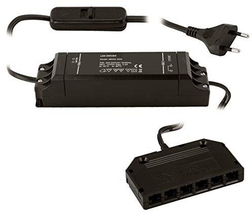 SO-TECH® Trafo Transformator 220-240V schwarz 12V/30W Konverter mit Schiebeschalter und 6-fach Verteiler