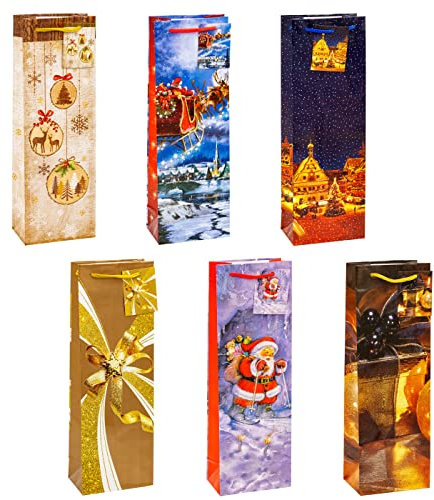 TSI Geschenktüten WEIHNACHTEN SERIE 7 für Wein- und Sektflaschen, 12er Packung, Größe: Flasche (HxBxT 36 x 12 x 8 cm), Art. Nr. 84287