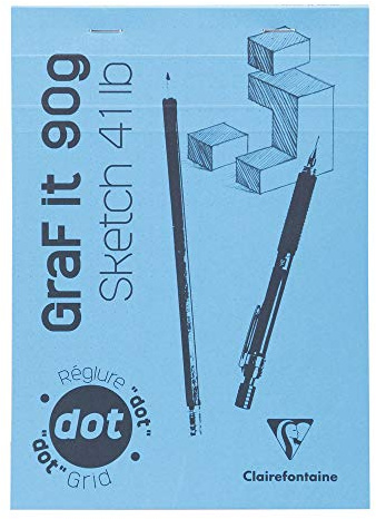 Clairefontaine 96693C Skizzenblock Graf it, DIN A4, 21x29,7 cm, 80 Blatt, 90g, 80 Blatt, DOT Lineatur, geheftet, ideal für Trockentechiken, 1 Stück, Himmelblau