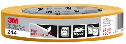 3M Pro 244 Profi Malerband - 1 Rolle 24 mm x 50 m - für scharfe Farbkanten, UV-beständig, innen und außen