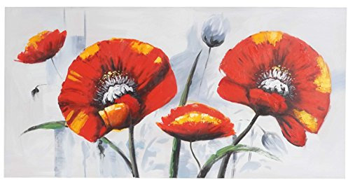 Ölgemälde Roter Mohn, 100% handgemaltes Wandbild Gemälde XL, 140x70cm