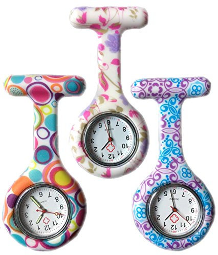 Boolavard® TM 3pcs Blumen-Silikon-Krankenschwester-Uhr-Arzt Sanitäter Tunika Brosche Fob medizinische Uhr, 3-er Pack