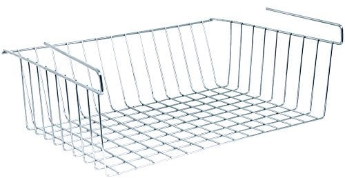 MSV Hängekorb aus Metall - 28x26x14cm - Silber - Aufbewahrungs-Korb für Küchenschränke Kleiderschränke Regale Unterbauschrank Unterbau-Regal