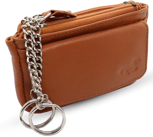 Safekeepers Schlüsseletui Leder Klein - Schlüsseltasche mit Reißverschluss Damen und Herren, Mini Schlüsselmäppchen für Autoschlüssel - Cognac Braun