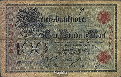 Prophila Collection Geldschein Deutsches Reich Rosenbg: 30 gebraucht (III) 1907 100 Mark (Banknoten für Sammler - kein Zahlungsmittel)