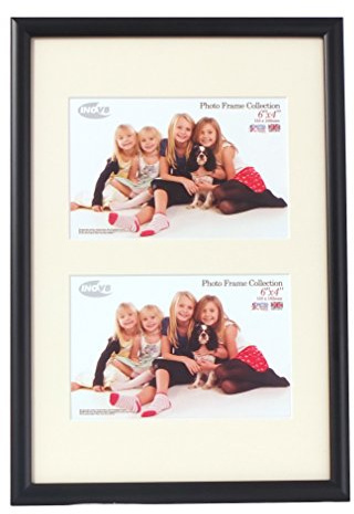 Inov8 British Made Traditional Picture/Photo Frame, 12x8 Dual Aperture with Two 6x4-inch Insets, Value Black