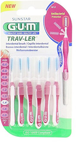 GUM Tray-Ler Bougie interdentaire avec 6 capuchons Rose 1,4 mm