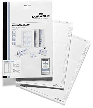 Durable Einsteckschilder Badgemaker, 90 x 60 mm, 180 Schilder, weiß, 145702