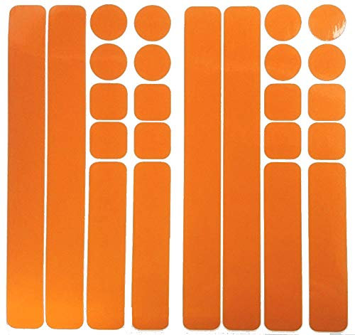 UvV 24 Stück Reflektoren selbstklebend Kinderwagen Fahrrad Helm Gehhilfe Rollator Aufkleber Leuchtfolie (orange)