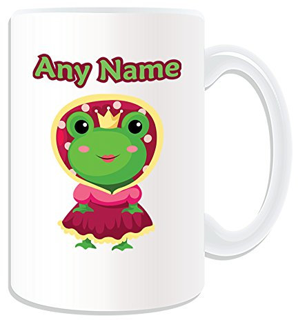 Personalised Gift - Large Frog Princess Mug (Fairy Tale Design Theme, White) - Any Name/Message on Your Unique - Crown Prince