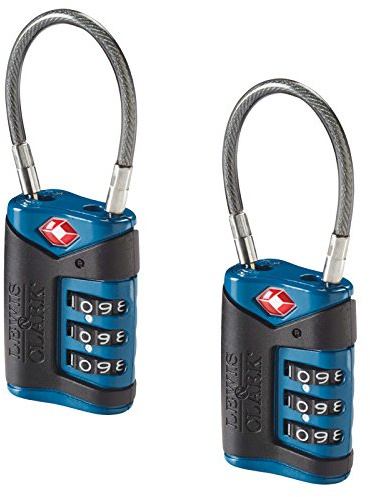 Lewis N. Clark TSA Approved Luggage Lock + Steel Cable for Suitcase, Carry On, Backpack, Laptop Bag + Purse, Perfect for Airport, Hotel or Gym, Set/Reset Your Own Combo
