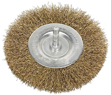 Sealey 100mm Diameter Crimped Flat Wire Brush 6mm Shaft - SFB100