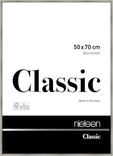 nielsen Bilderrahmen, 50 x 70 cm, Aluminium, Champagner glanz, Posterrahmen zum Aufhängen im Hoch- & Querformat, Echtglas, Classic