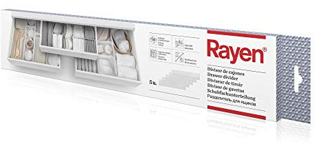 Rayen - Divisor de cajones adaptable. Separador de cajones con infinitas combinaciones. Organizador de cajones multifuncional. 5 unidades de 49.5 x 10 cm