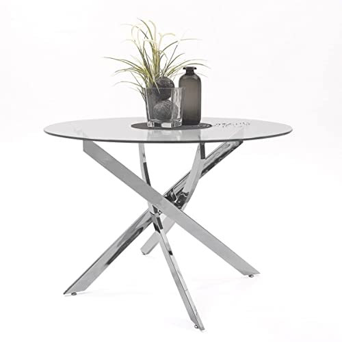 Homely - Mesa de Comedor o Cocina Redonda de diseño Moderno Dalila, sobre de Cristal Templado Redondo de 110 cm de diámetro, Original Base en Acero Cromado, de 110x110x75 cm
