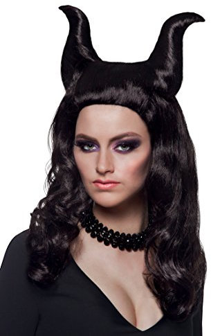 Boland 86006 Malefic Wig with Antlers for Adults Black One Size
