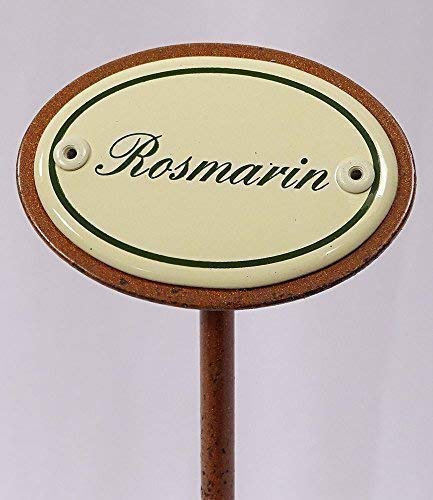 linoows Kräuterschild Kräuterstecker Emaille, Rosmarin, Erdspieß 25 cm